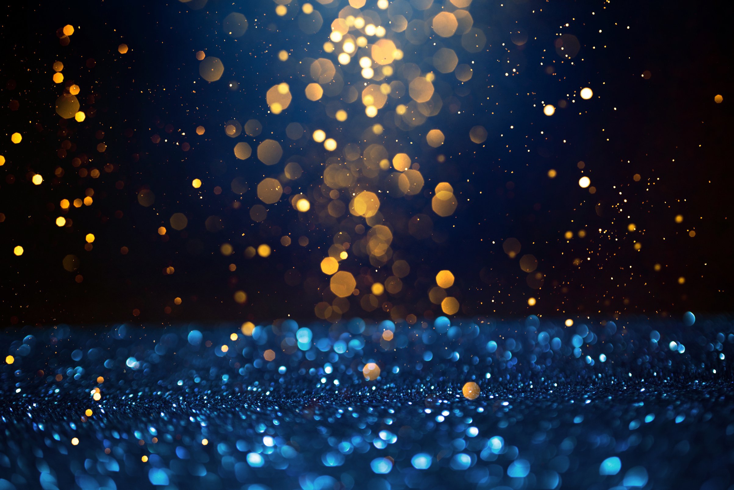 Gold and Blue Bokeh Lights Background